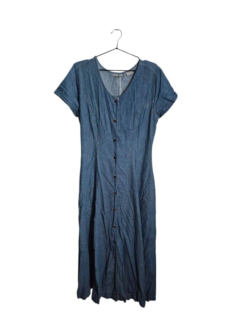 Button-Front Denim Midi Dress in Blue